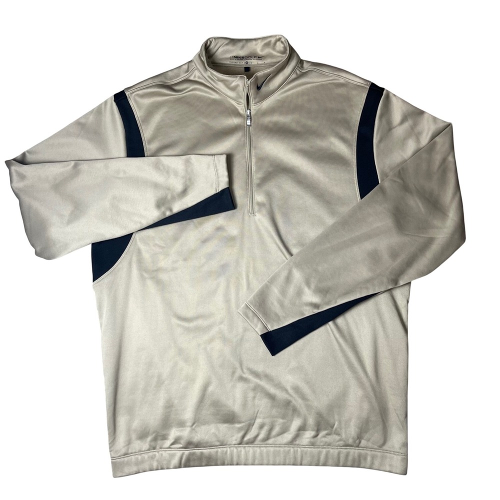 Nike Golf Pullover Mens Medium Khaki Tan Therma-FIT Quarter Zip Fleece Layer